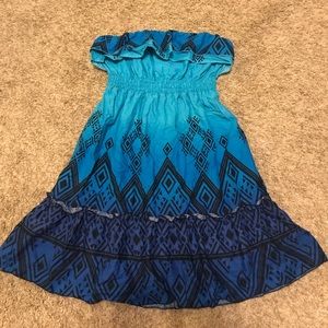 Strapless ruffled multi-blue dress/cover-up